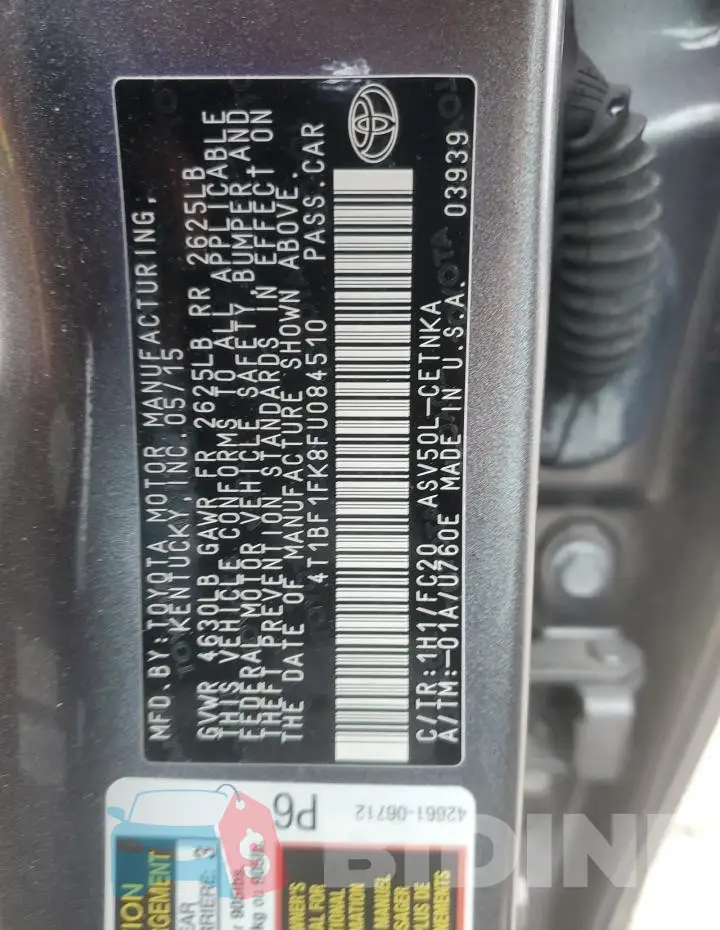 4T1BF1FK8FU084510 Photo# 12