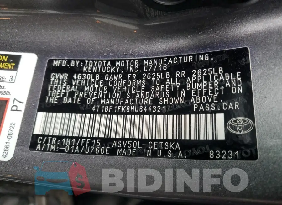 4T1BF1FK8HU644321 Photo# 12