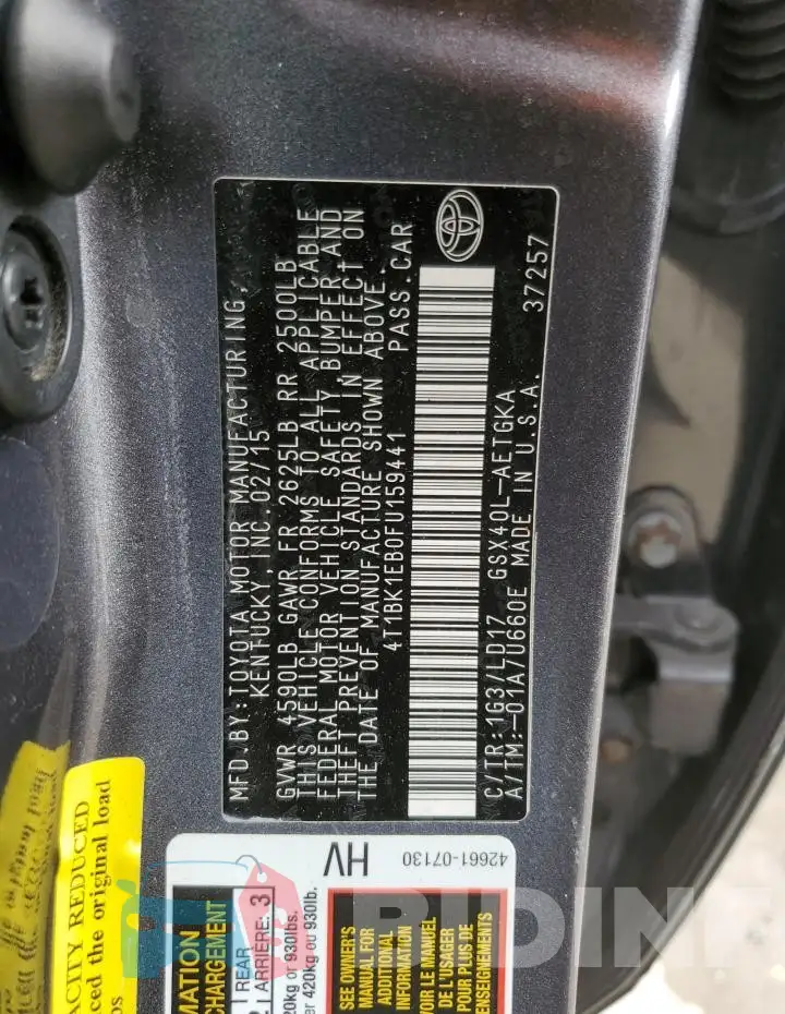 4T1BK1EB0FU159441 Photo# 12