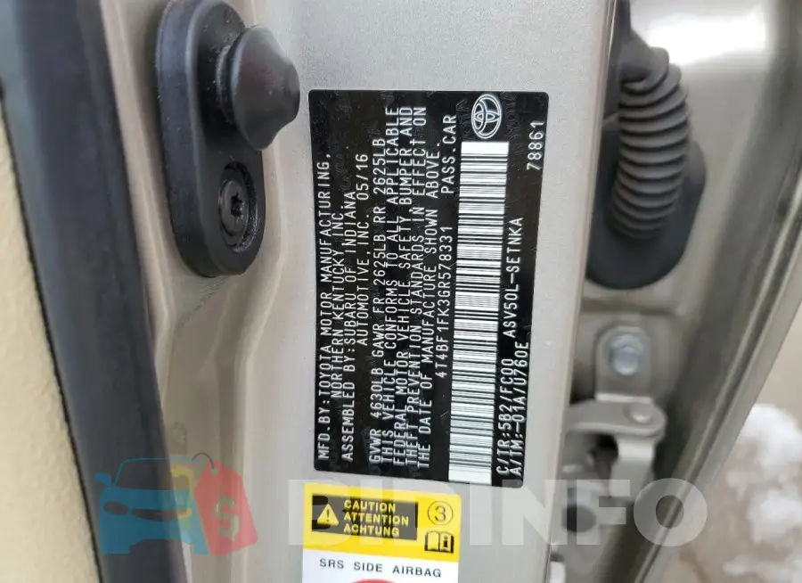 4T4BF1FK3GR578331 Photo# 12