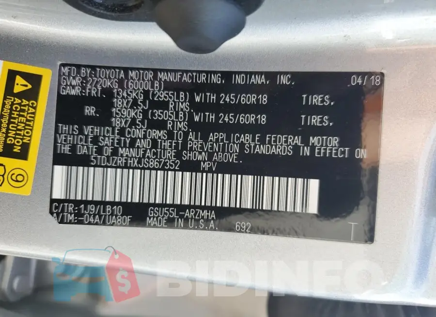 5TDJZRFHXJS867352 Photo# 13