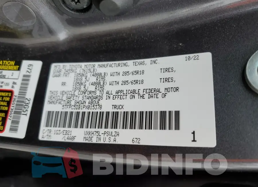 5TFPC5DB1PX015378 Photo# 12