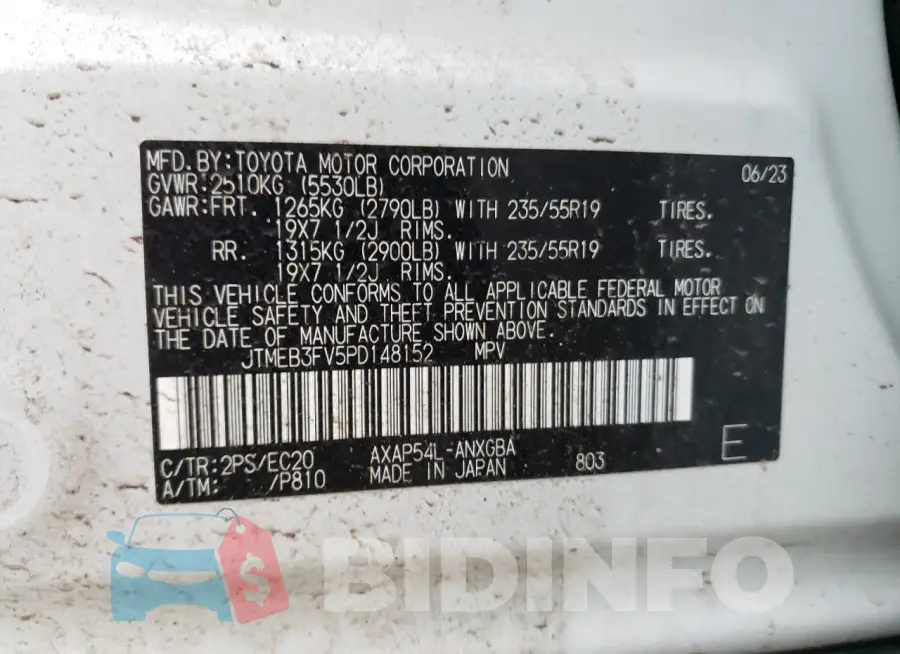 JTMEB3FV5PD148152 Photo# 13