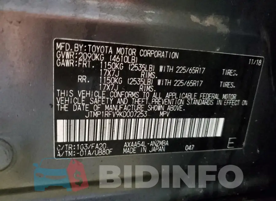 JTMP1RFV9KD007253 Photo# 14
