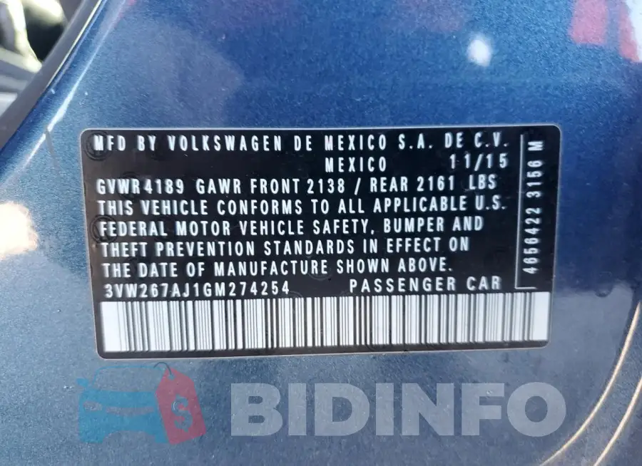 3VW267AJ1GM274254 Photo# 12