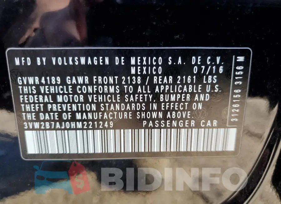 3VW2B7AJ0HM221249 Photo# 12