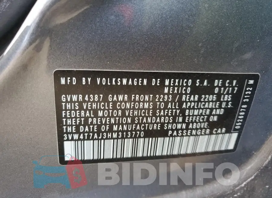 3VW4T7AJ3HM313770 Photo# 12