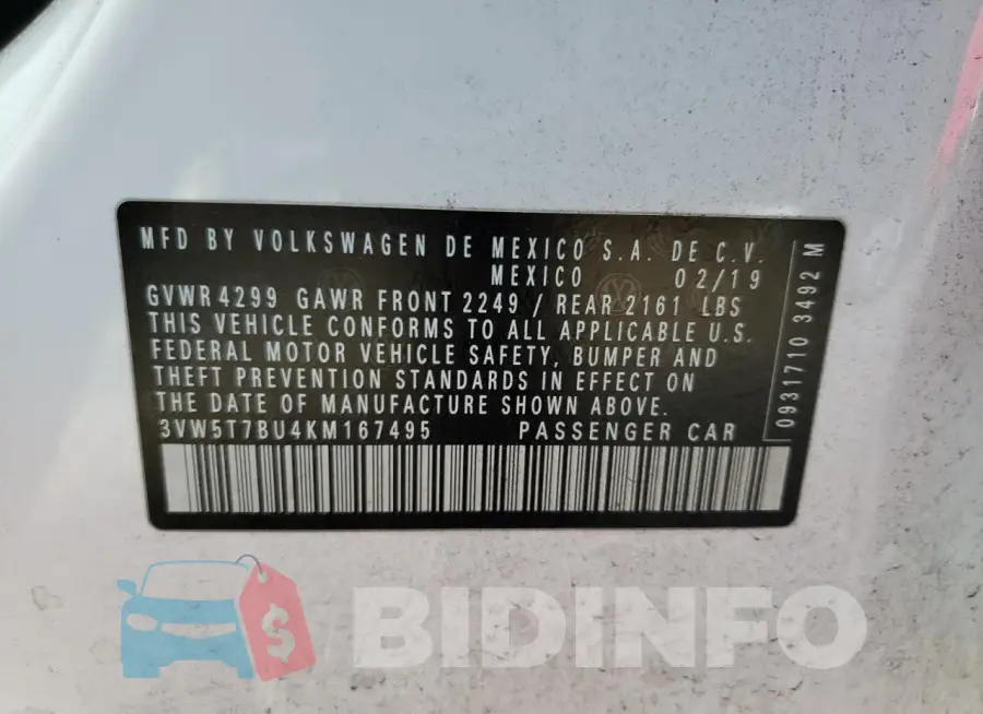 3VW5T7BU4KM167495 Photo# 12