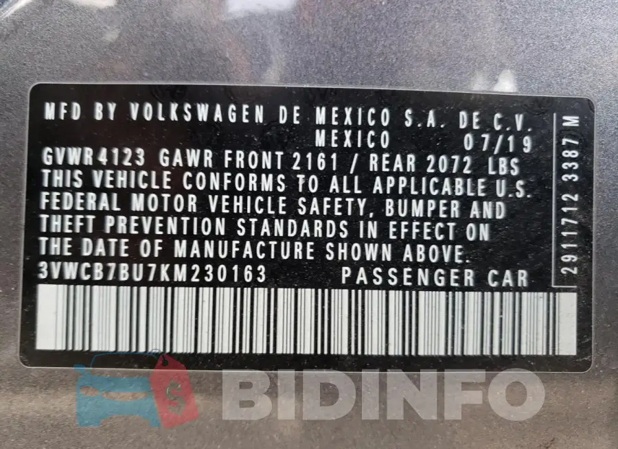 3VWCB7BU7KM230163 Photo# 12