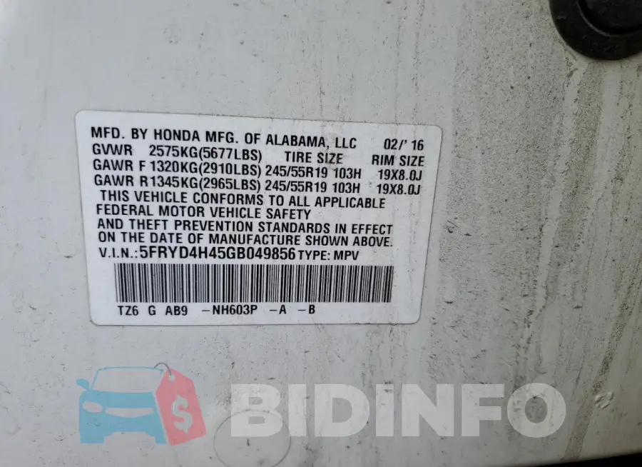 5FRYD4H45GB049856 Photo# 12