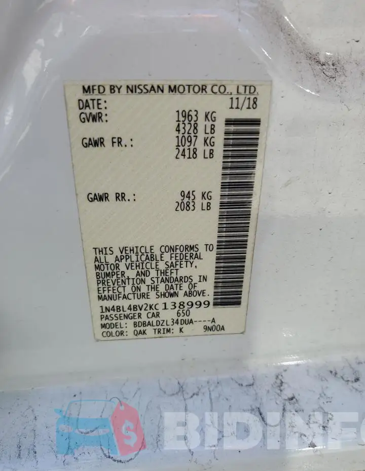 1N4BL4BV2KC138999 Photo# 13