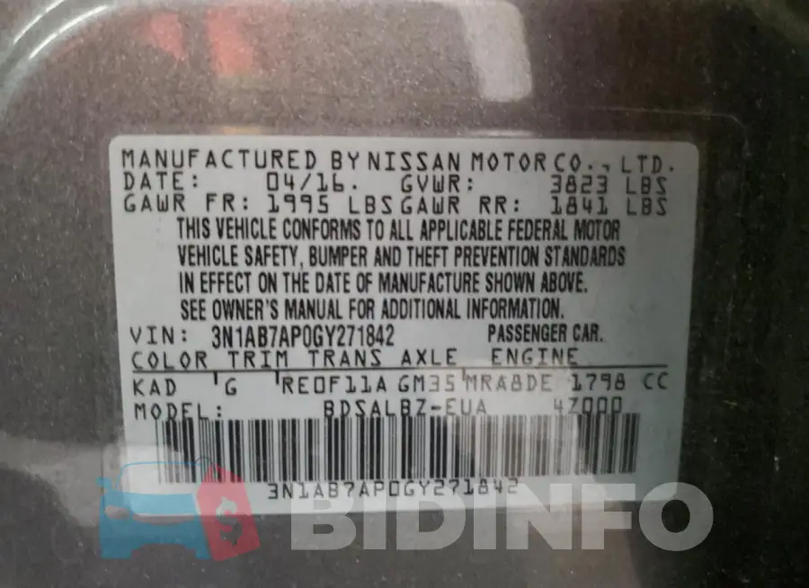 3N1AB7AP0GY271842 Photo# 12