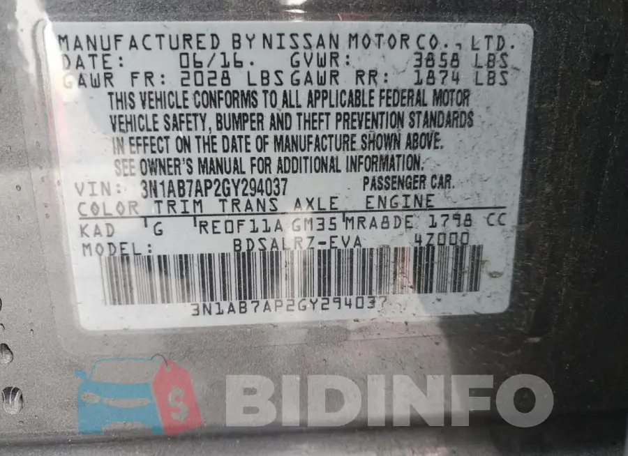 3N1AB7AP2GY294037 Photo# 13