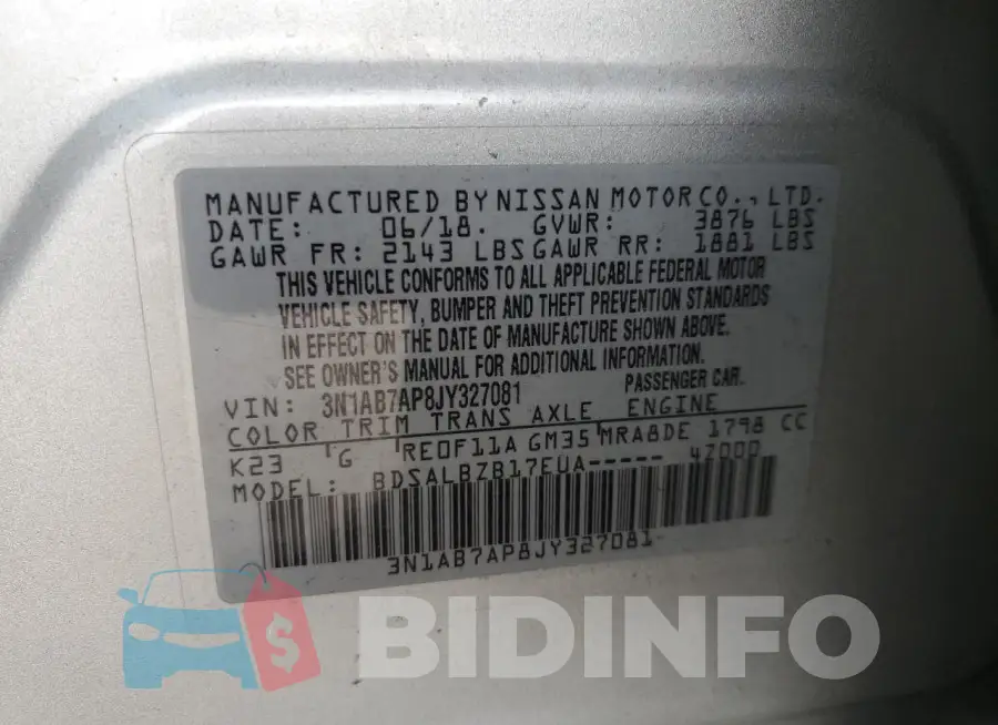3N1AB7AP8JY327081 Photo# 13