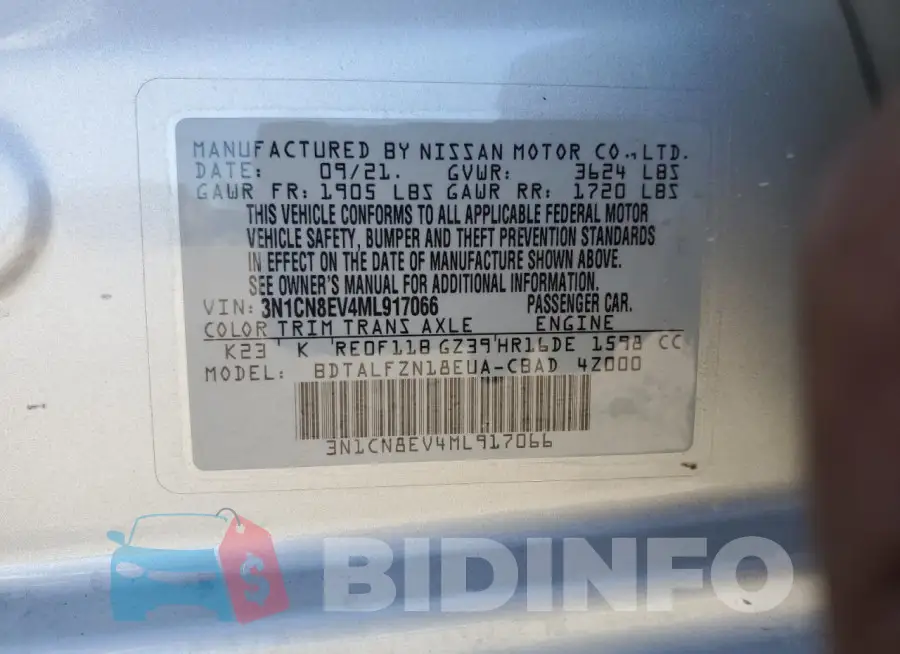 3N1CN8EV4ML917066 Photo# 13