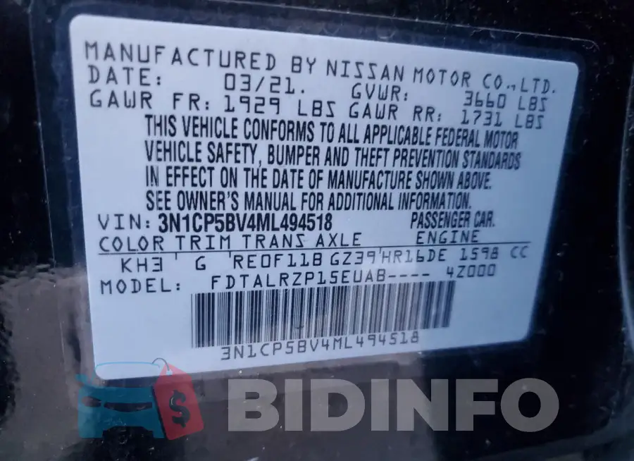 3N1CP5BV4ML494518 Photo# 12