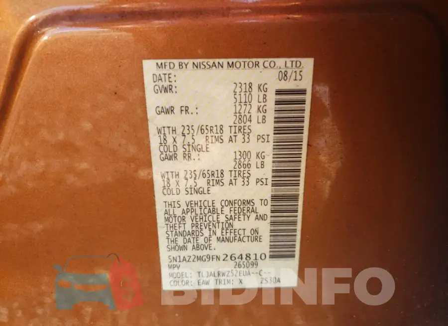 5N1AZ2MG9FN264810 Photo# 13