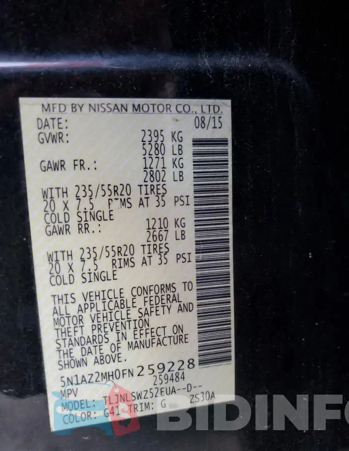 5N1AZ2MH0FN259228 Photo# 14