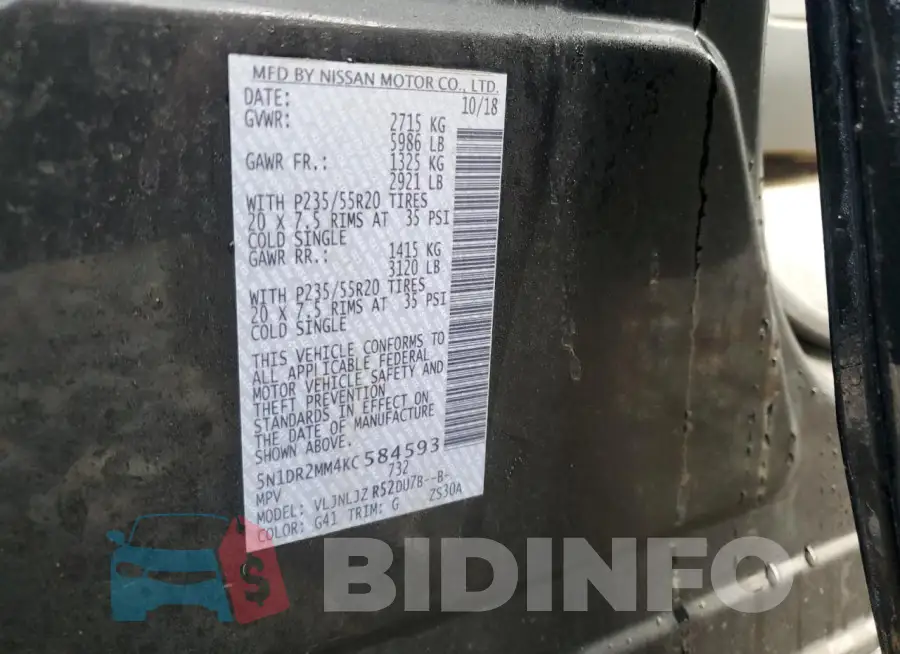 5N1DR2MM4KC584593 Photo# 13