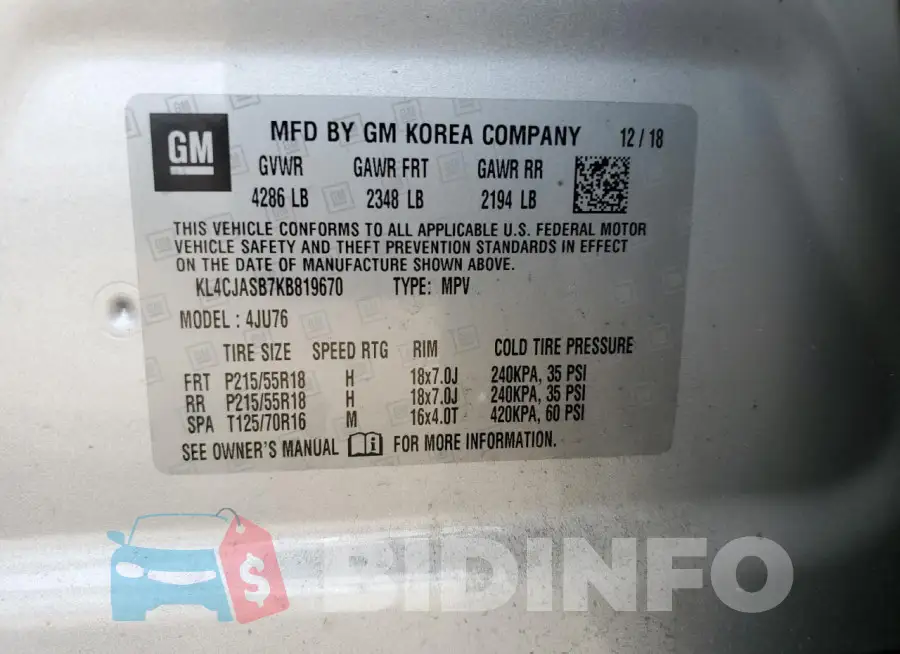 KL4CJASB7KB819670 Photo# 13