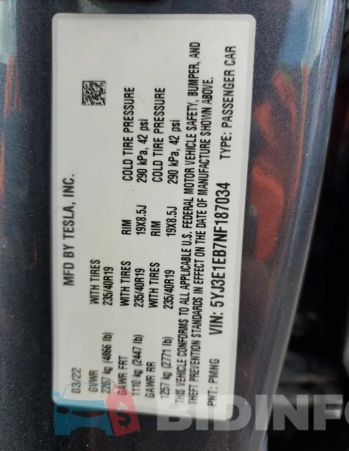 5YJ3E1EB7NF187034 Photo# 13