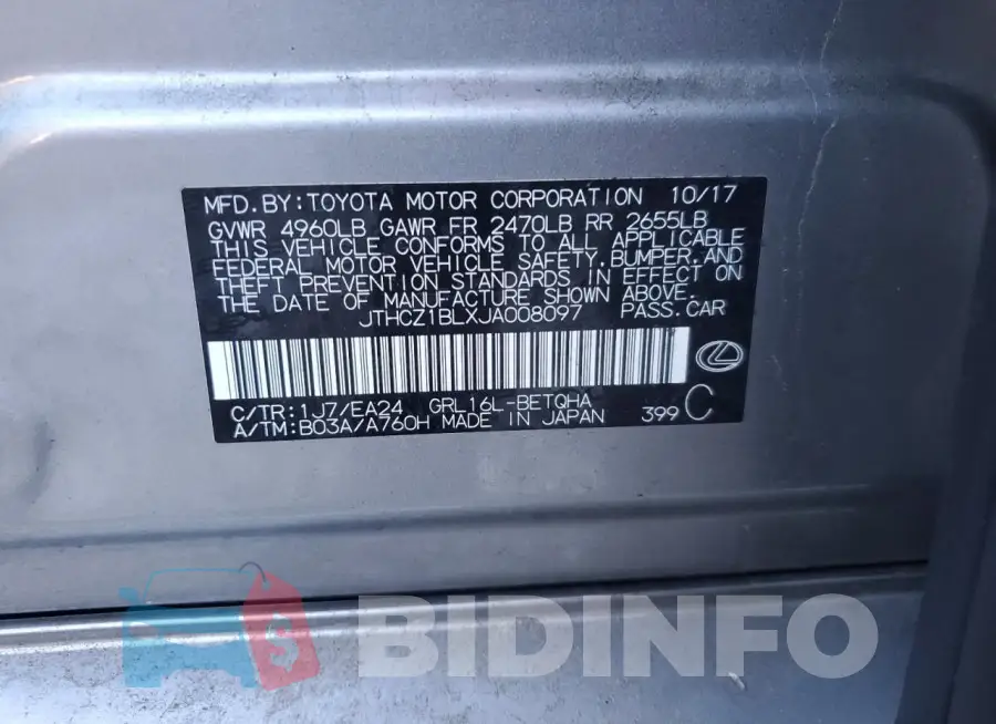 JTHCZ1BLXJA008097 Photo# 12