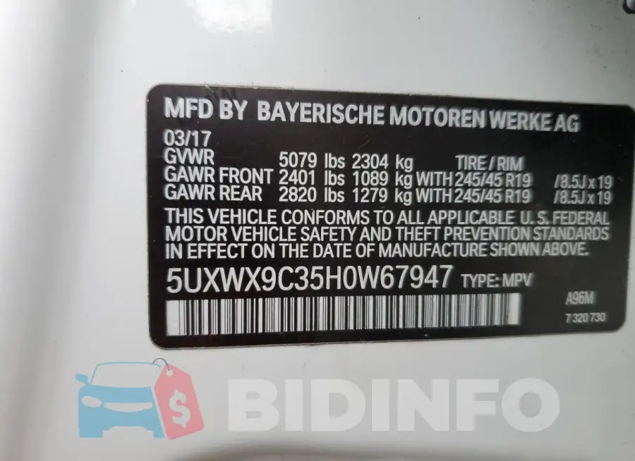5UXWX9C35H0W67947 Photo# 13