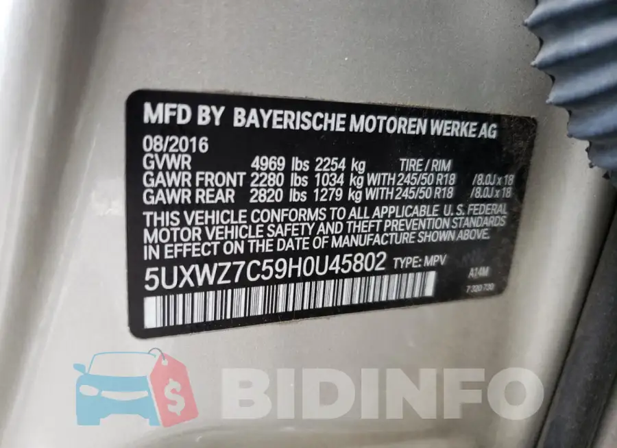 5UXWZ7C59H0U45802 Photo# 14