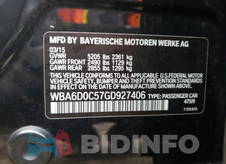 WBA6D0C57GD927406 Photo# 12