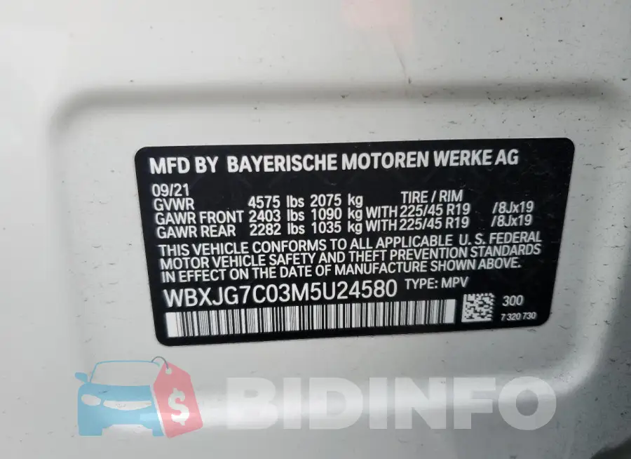 WBXJG7C03M5U24580 Photo# 12