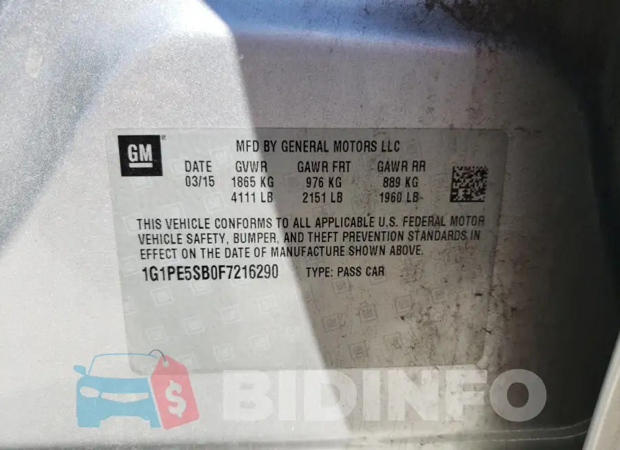 1G1PE5SB0F7216290 Photo# 12
