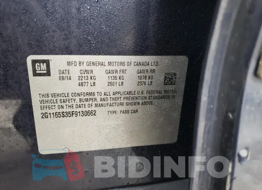 2G1165S35F9130662 Photo# 12