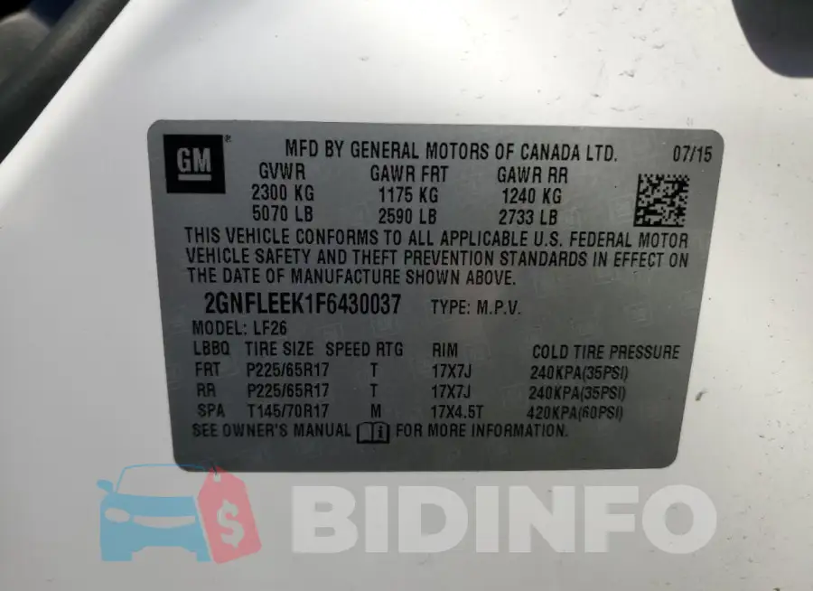 2GNFLEEK1F6430037 Photo# 13