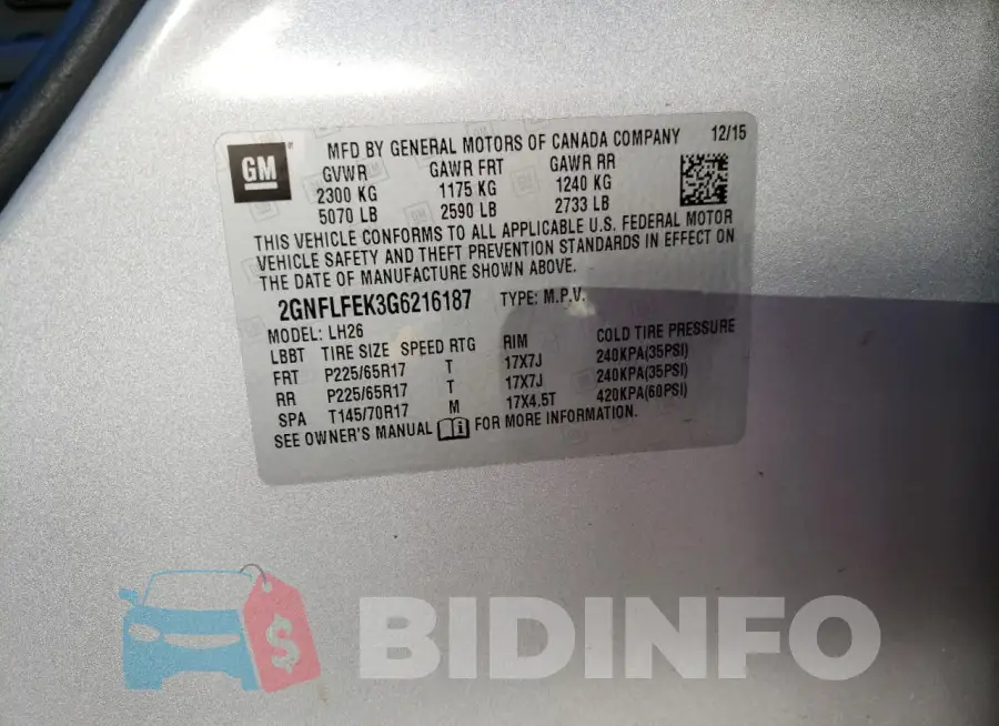 2GNFLFEK3G6216187 Photo# 13