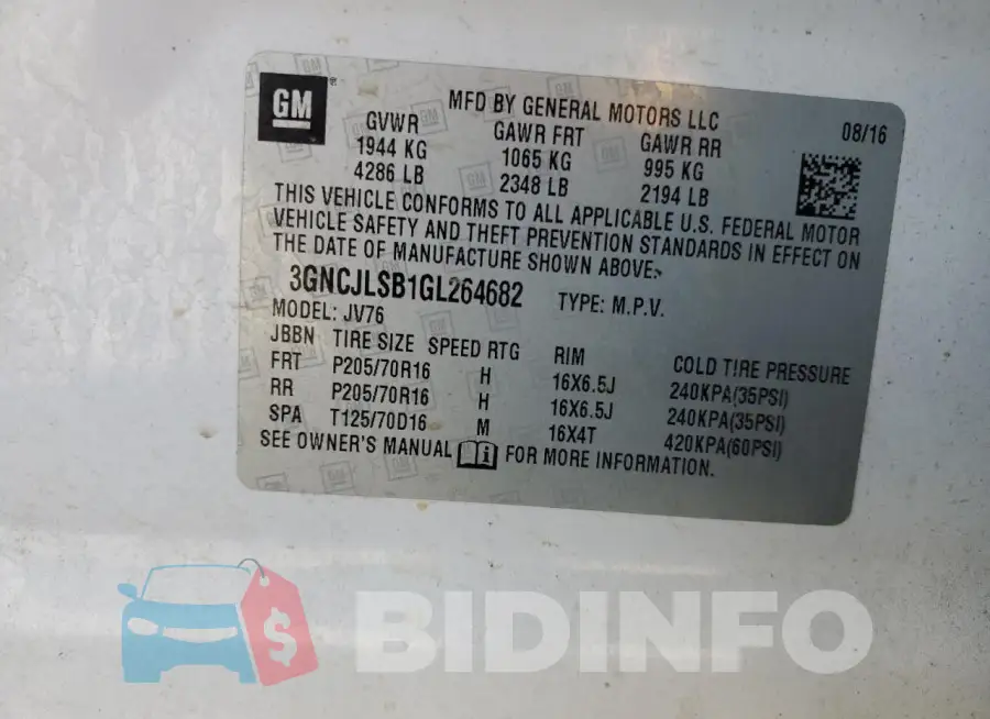 3GNCJLSB1GL264682 Photo# 13