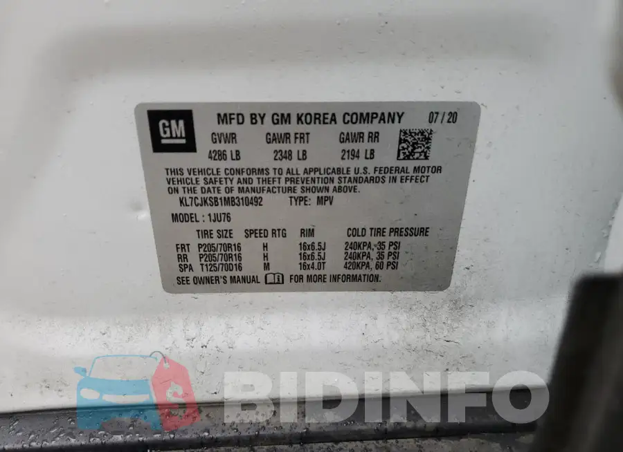 KL7CJKSB1MB310492 Photo# 12