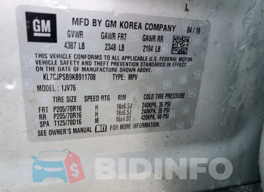 KL7CJPSB9KB911708 Photo# 13