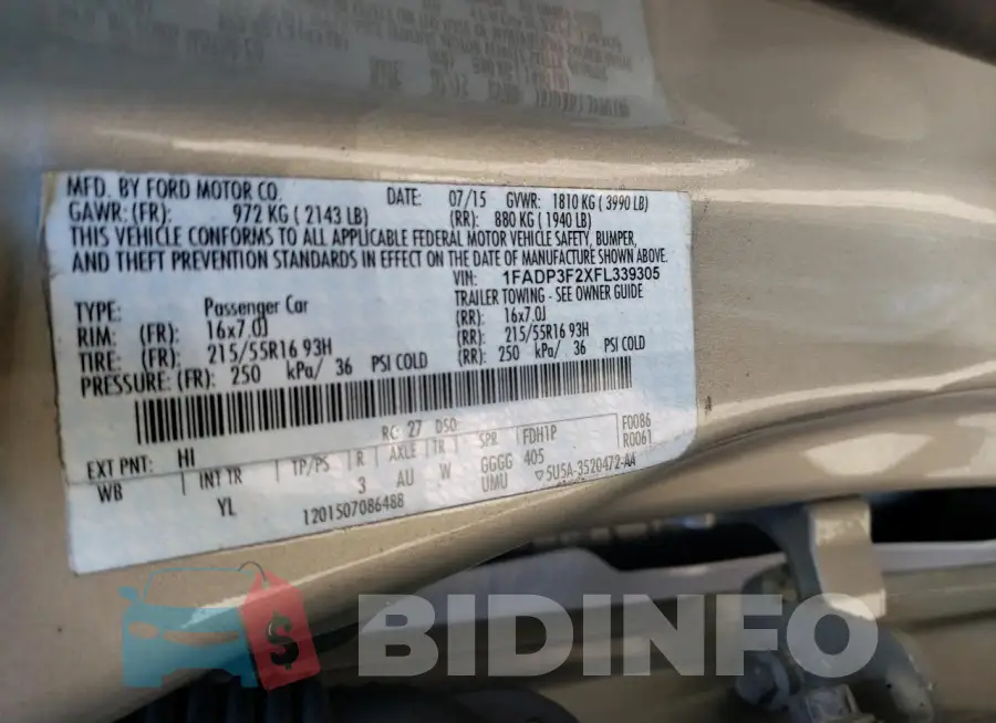 1FADP3F2XFL339305 Photo# 13