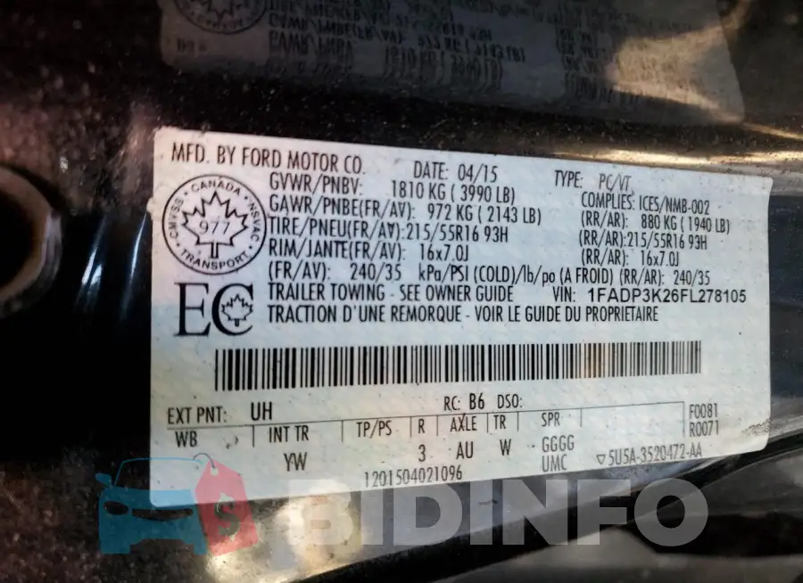 1FADP3K26FL278105 Photo# 12