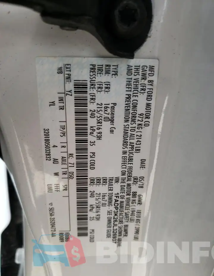 1FADP3K26JL326937 Photo# 13