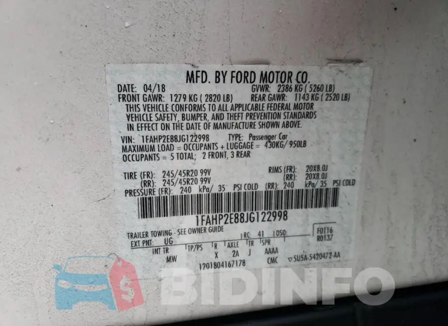 1FAHP2E88JG122998 Photo# 13