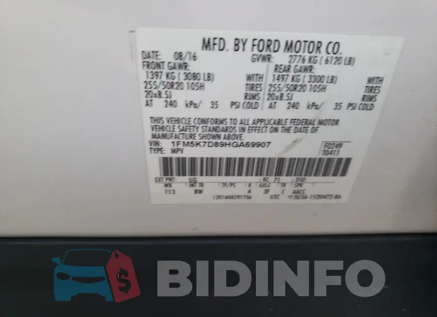 1FM5K7D89HGA69907 Photo# 13