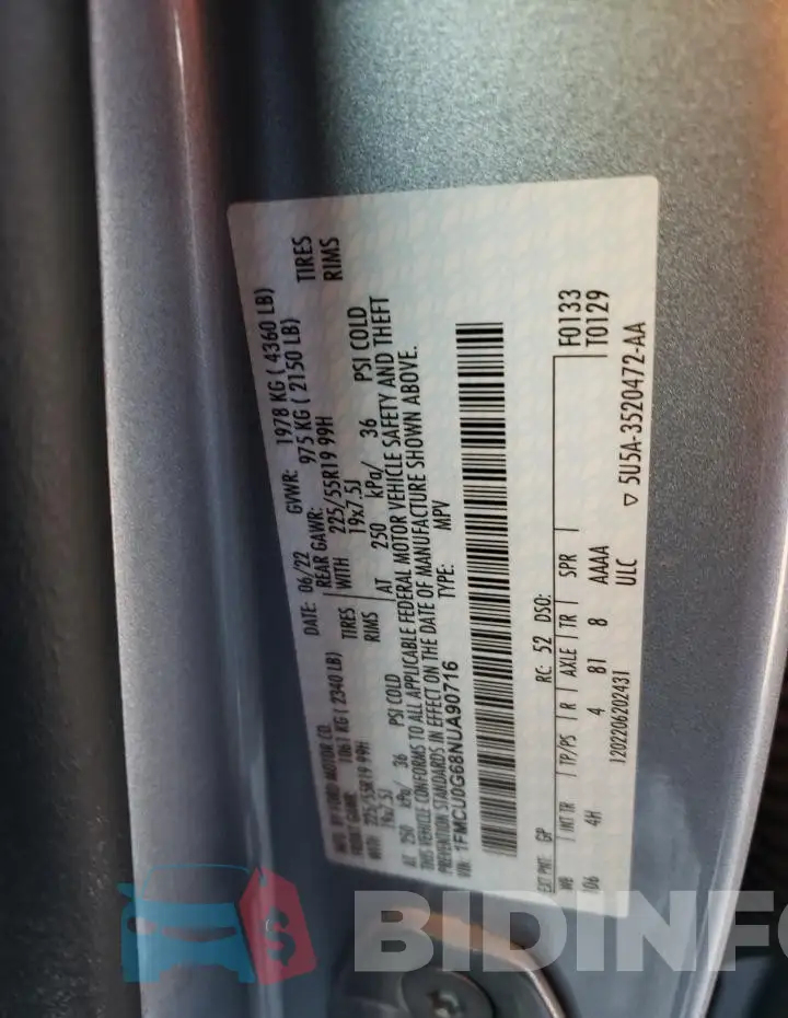 1FMCU0G68NUA90716 Photo# 12