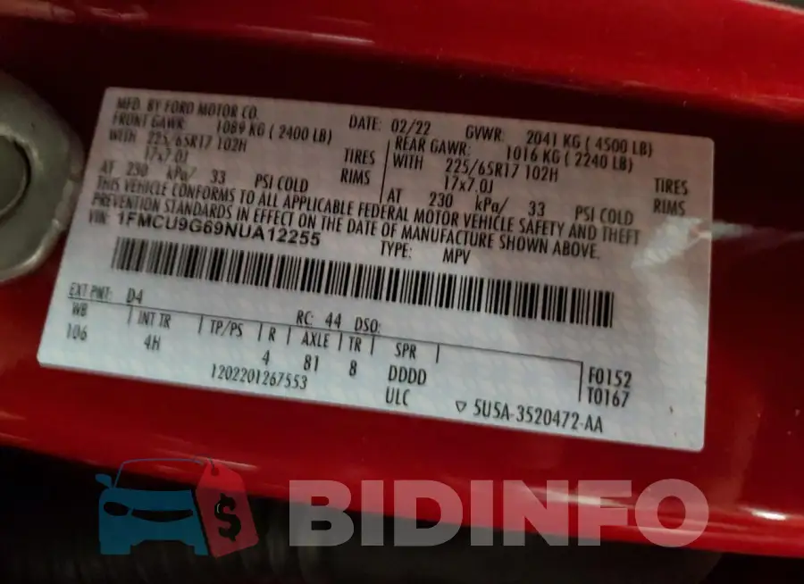 1FMCU9G69NUA12255 Photo# 13