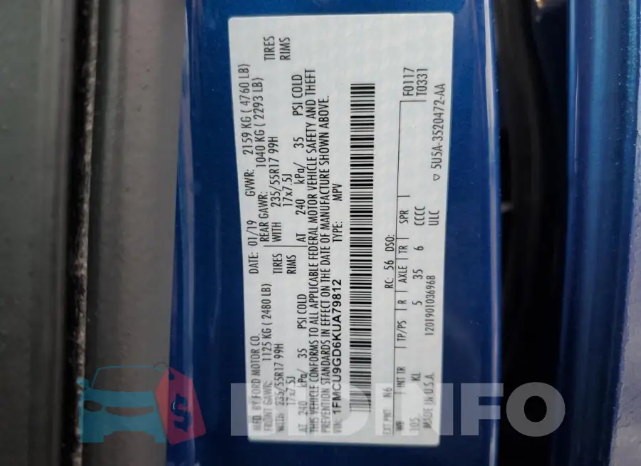 1FMCU9GD6KUA79812 Photo# 14