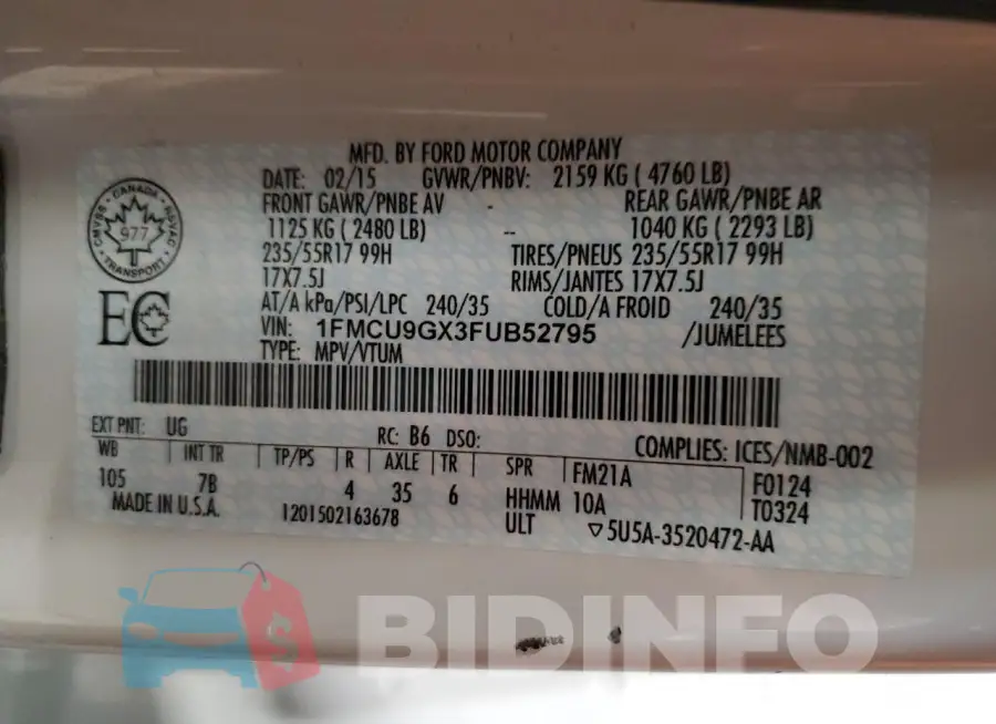 1FMCU9GX3FUB52795 Photo# 13