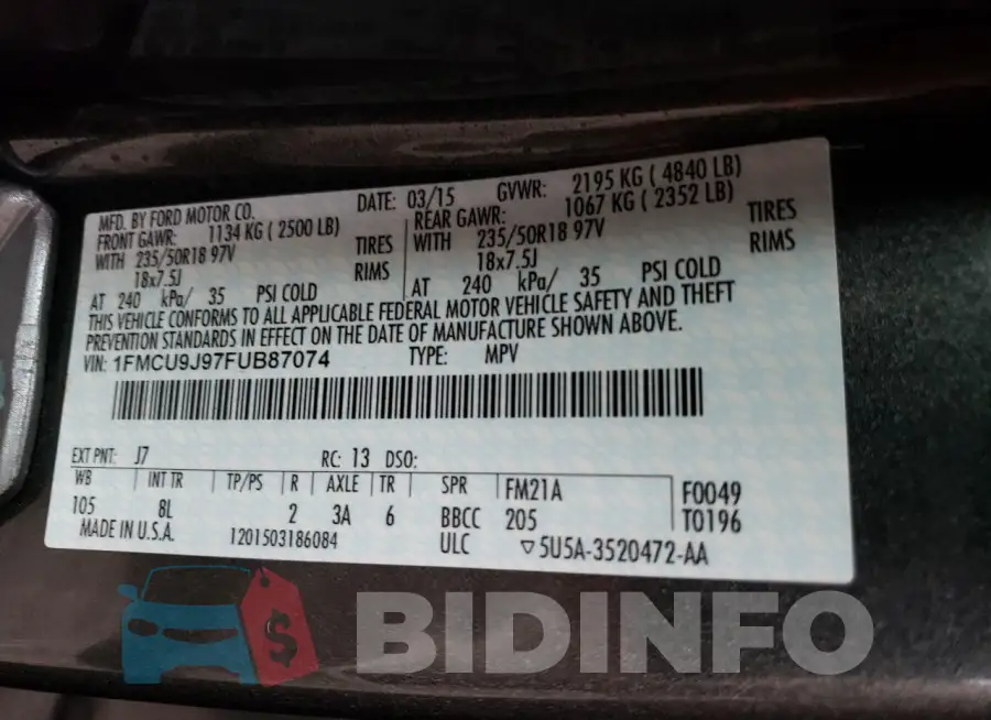 1FMCU9J97FUB87074 Photo# 14