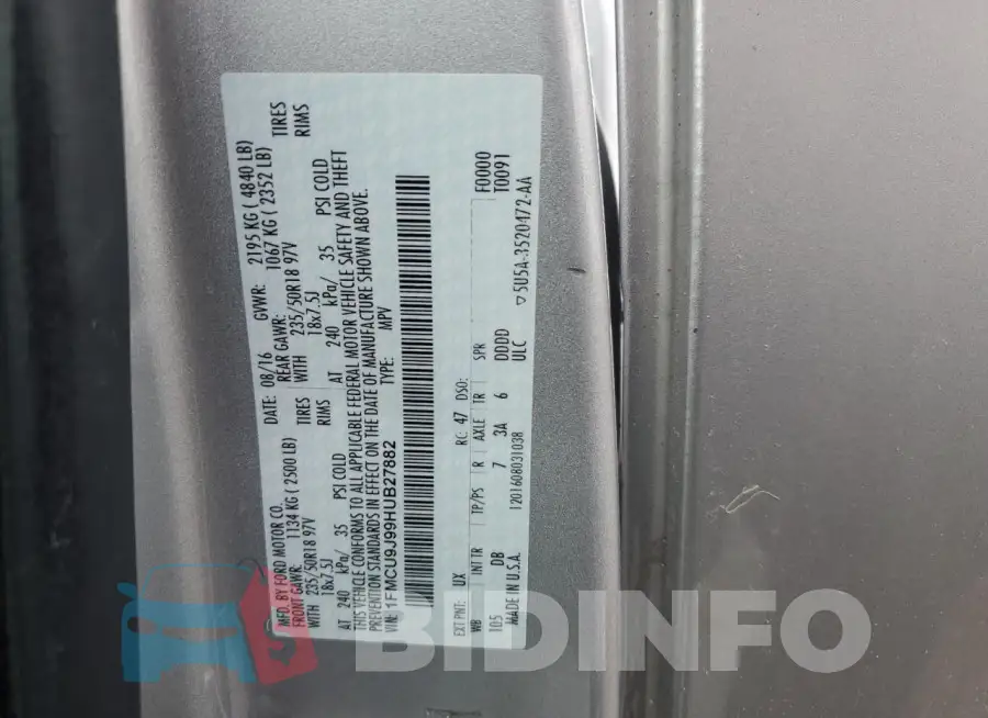 1FMCU9J99HUB27882 Photo# 13