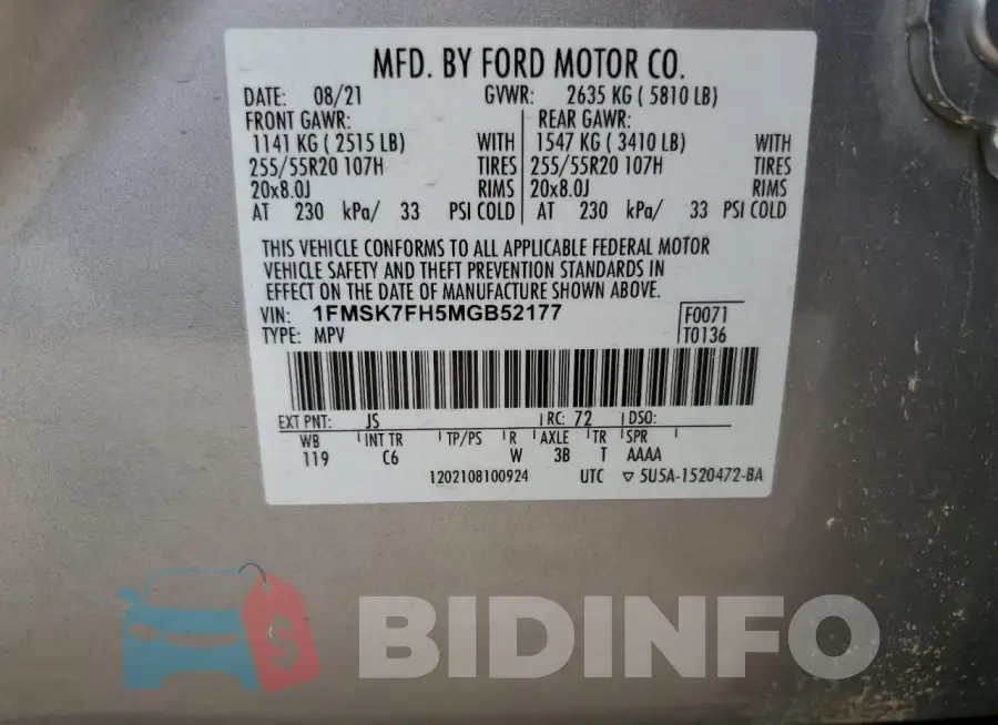 1FMSK7FH5MGB52177 Photo# 13