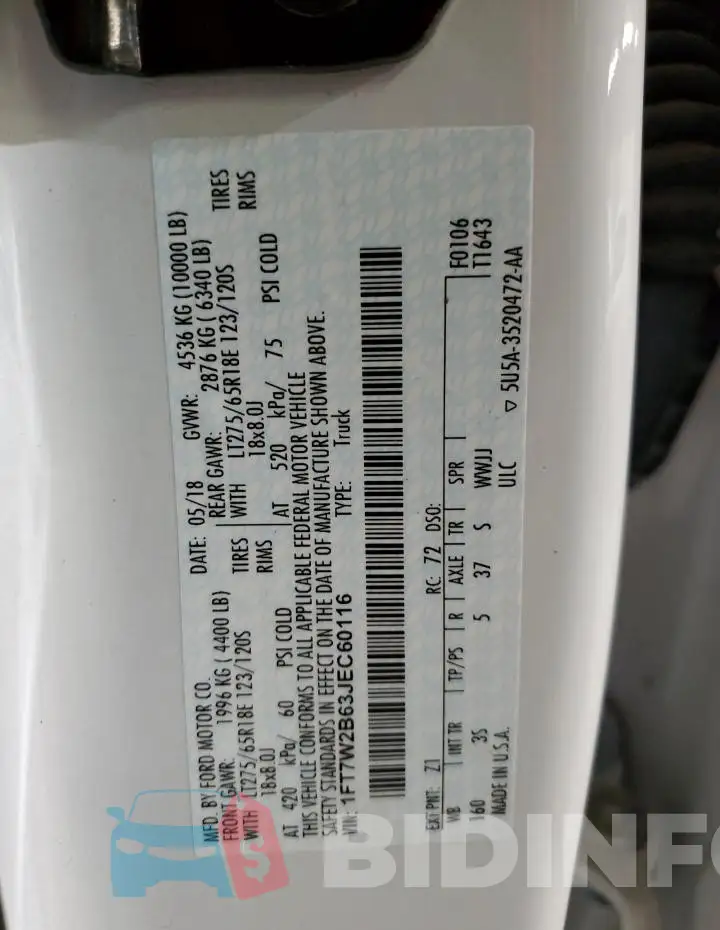 1FT7W2B63JEC60116 Photo# 12